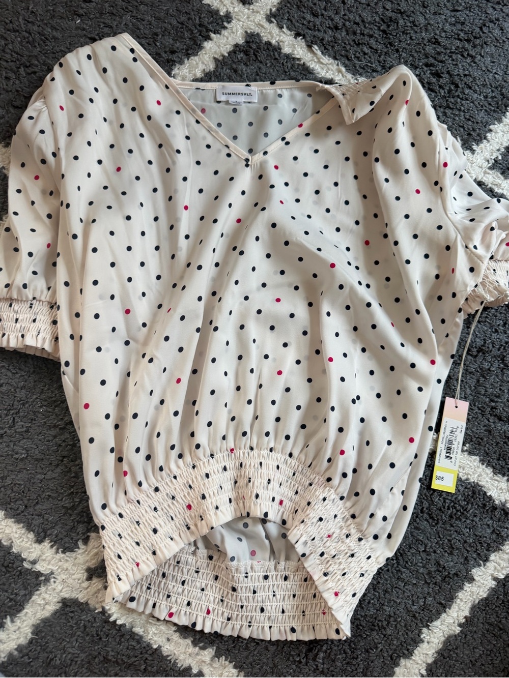 Summersalt Cream Polka Dot Smocked Waist Top